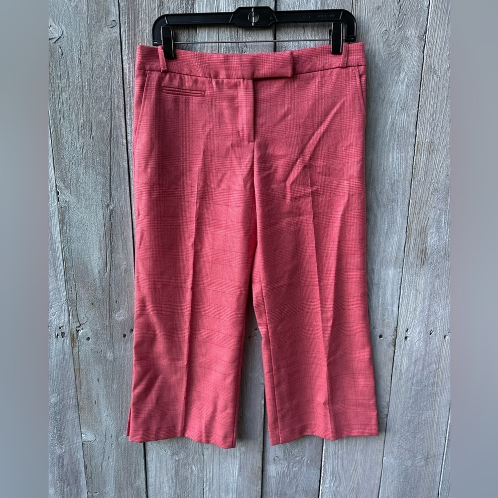 Women's BCBG Maxazria‎ Wide Leg Crop Pants Dark Pink Plaid Size 6 EUC